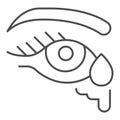 Eye lacrimation thin line icon, Allergy symptoms concept, excessive watering of the eyes sign on white background, Tear