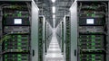Modern Data Center with Rows of Server Racks and Blinking Green Lights Royalty Free Stock Photo