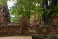 Eye-level shot of the Wat Yai Chaimongkol temple yard in Ayutthaya, Thailand Royalty Free Stock Photo