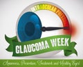 Eye like Manometer and Green Ribbon for World Glaucoma Week, Vector Illustration