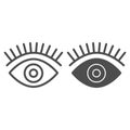 Eye line and glyph icon. Beauty vector illustration isolated on white. Eyelashes outline style design, designed for web