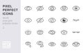 Eye line icon set. Open, closed eyes, visible invisible concept, hidden password, view minimal vector illustrations