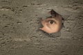 Eye looking through a hole in wall. Royalty Free Stock Photo