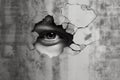 Eye looking through a hole in white paper. Conceptual image Royalty Free Stock Photo