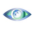 The eye looks in the world. Eye vision logo design template. Optics Oculist sign. Search inspection looking. Abstract. Opht