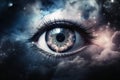 An eye made of clouds with a universe background created with generative AI technology Royalty Free Stock Photo