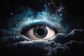 An eye made of clouds with a universe background created with generative AI technology Royalty Free Stock Photo