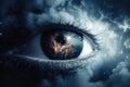 An eye made of clouds with a universe background created with generative AI technology Royalty Free Stock Photo