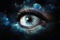 An eye made of clouds with a universe background created with generative AI technology Royalty Free Stock Photo