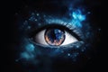 An eye made of clouds with a universe background created with generative AI technology Royalty Free Stock Photo