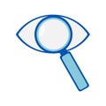 The contour of the eye and a blue magnifier on a white background.