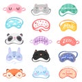 Eye mask vector sleeping night accessory blindfold relax in traveling illustration nighty set of face sleepy protection