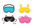 Eye mask vector sleeping night accessory relax resst in traveling illustration set of face sleepy protection cartoon