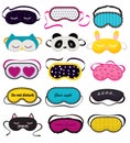 Eye mask vector sleeping night accessory relax resst in traveling illustration set of face sleepy protection cartoon