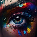 Eye of model with colorful art make-up, close-up Royalty Free Stock Photo