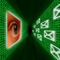 An eye monitoring emails and binary code