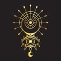 Moon Gold Mystical Gold. Mandala Lotus logo. Vector Illustration. Mandala