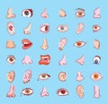 Eye nose ear and mouth collection in different expressions. icon illustration