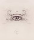 Eye and ornamental Drawing. Original hand draw on paper.