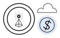 Eye within Pyramid, Cloud, and Dollar Sign Representing Vision, Technology, and Financial Focus Royalty Free Stock Photo