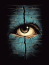 An eye peeking through a crack in a doorway watching soing just out of frame.. AI generation