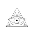 Eye of Providence, all-seeing eye esoteric freemason religious pyramidal symbol, illuminati triangular allegory emblem