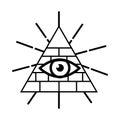 Eye of Providence or All seeing eye inside triangle pyramid. . Mystic symbol for bohemian design. Sacred tattoo eye in