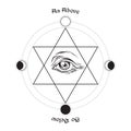 Hand drawn medieval esoteric style vector illustration. Eye of providence in the center of the hexagram. As above, so below - is a Royalty Free Stock Photo