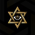 Eye of providence in the center of the hexagram. Sacred geometry or hermeticism. Golden medieval esoteric style vector Royalty Free Stock Photo