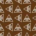 Eye providence magical seamless pattern. Mystical masonry background. Vector illustration.
