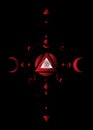 Eye of Providence. Masonic symbol. All seeing eye inside triple moon pagan Wicca moon goddess symbol. Vector isolated on BLACK