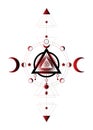 Eye of Providence. Masonic symbol. All seeing eye inside triple moon pagan Wicca moon goddess symbol. Vector isolated on white