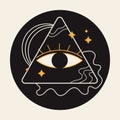 Eye of Providence, Psychedelic Pyramid, Black and Gold. Spiritual, Esoteric Vintage Boho, eerie. Mystic symbol with one eye Royalty Free Stock Photo