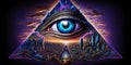 Eye of Providence Pyramid Illuminati with City Background