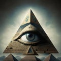 Eye pyramid. Seeing eye pyramid symbol.