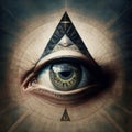 Eye pyramid. Seeing eye pyramid symbol.