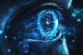 Eye reflecting digital data with blue holographic elements and advanced tech Royalty Free Stock Photo