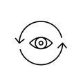 Eye in refresh arrows. Real-time updates, continuous monitoring. Pixel perfect vector icon