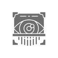 Eye scan, retina scanner, id identity grey icon.