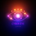 Eye Scanner Logo .Neon cyber eye.Electronic nanotechnology .Technologies of the future .Vector illustration .