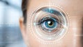 eye scanning a digital biometric Eye scanning digital biometric interface with futuristic elements Royalty Free Stock Photo
