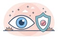 Eye and security shield icon in flat style, concept of data privacy, identity protection and secure surveillance Royalty Free Stock Photo