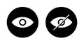 Eye and sensitive content icon on black circle. Visible and invisible button