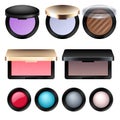 Eye shadow and blush cosmetic products set.