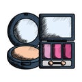 Eye shadows with blush and mirror make up drawing