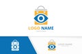 Eye and shopping bag logo combination. Unique shop logotype design template. Royalty Free Stock Photo