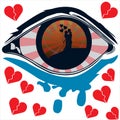 Eyes that were shedding tears. Illustration of sad heart broken because a lover left. style vector illustration symbolizing sadnes