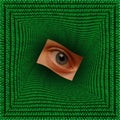 Eye in a square vortex of binary code Royalty Free Stock Photo