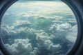 the eye of a storm seen from a plane, clouds encircling a clear center