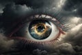 eye on a stormy sky, with lightning bolts and rolling clouds Royalty Free Stock Photo